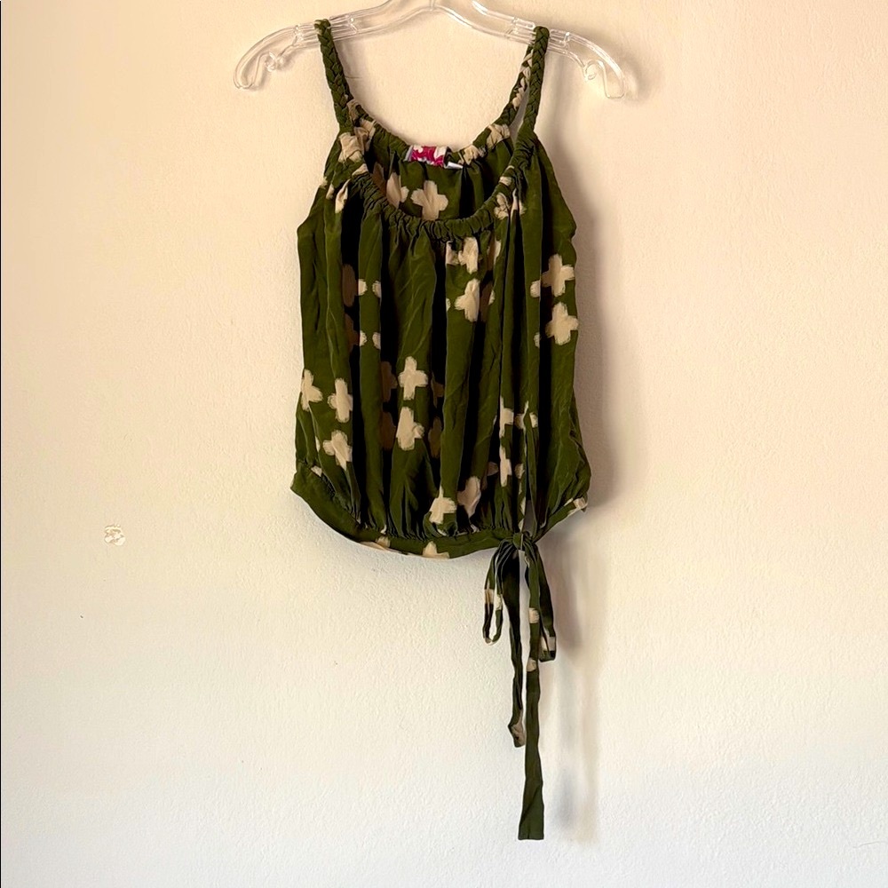 L.A.M.B. Green and Cream Patterned 100% SilkCamisole